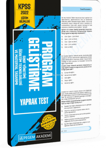 2022 KPSS Eğitim Bilimleri Program Geliştirme Yaprak Test