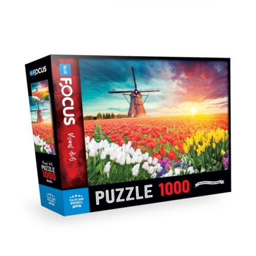 Blue Focus Tulıps And Wındmıll - Puzzle 1000 Parça