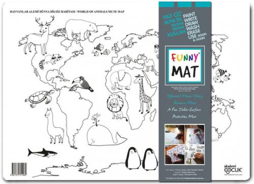 Funny Mat - Hayvanlar Alemi Dünya Dilsiz Haritası - Küçük 33,5x48cm Ko