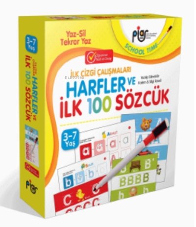 Harfler ve İlk 100 Sözcük / İlk Çizgi Çalışmaları / Yaz-Sil-Tekrar Yaz / 3-7 Yaş