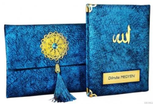 Nubuk Kumaş Kaplı ve Çantalı Yasin Kitabı Seti -Petrol