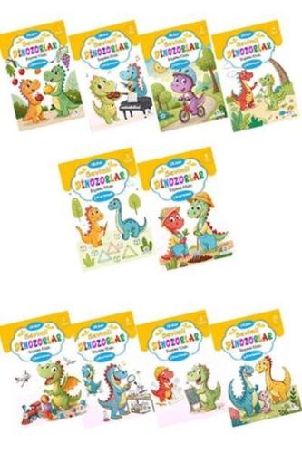 Sevimli Dinozorlar Boyama Kitabı Sticker Çıkartmalı (10 Kitap Set) Kol