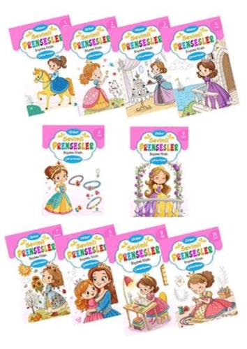 Sevimli Prensesler Boyama Kitabı Sticker Çıkartmalı (10 Kitap Set) Kol