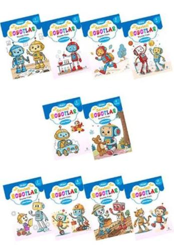 Sevimli Robotlar Boyoma Kitabı Sticker Çıkartmalı (10 Kitap Set) Kolek