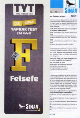Sınav TYT Felsefe Yaprak Test (Yeni)